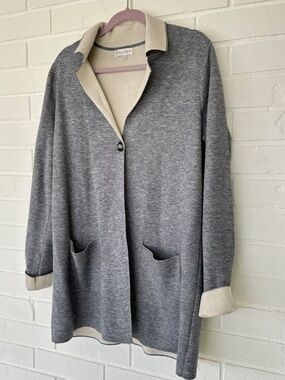 Dolce Stella Womens Cardigan Sweater Sz L Italy Wool Blend Gray